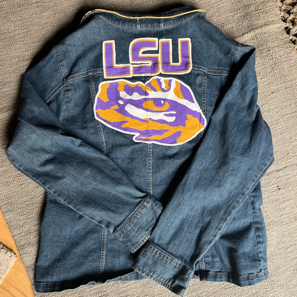 Blue jean jackets, LSU tigers, hand painted